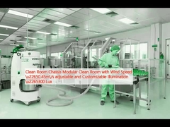 ห้องสะอาด ชาซี ห้องสะอาดแบบโมดูล ความเร็วลม ≥0.45m/s ไฟสว่างปรับและปรับแต่งได้ ≥300 Lux