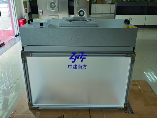 แผ่นอะคริลิคแผ่นอลูมิเนียม FFU ทำความสะอาด Workbench HEPA ตัวกรองพัดลม HEPA H14 สำหรับการผลิตเซมิคอนดักเตอร์ที่สะอาดและควบคุมได้
